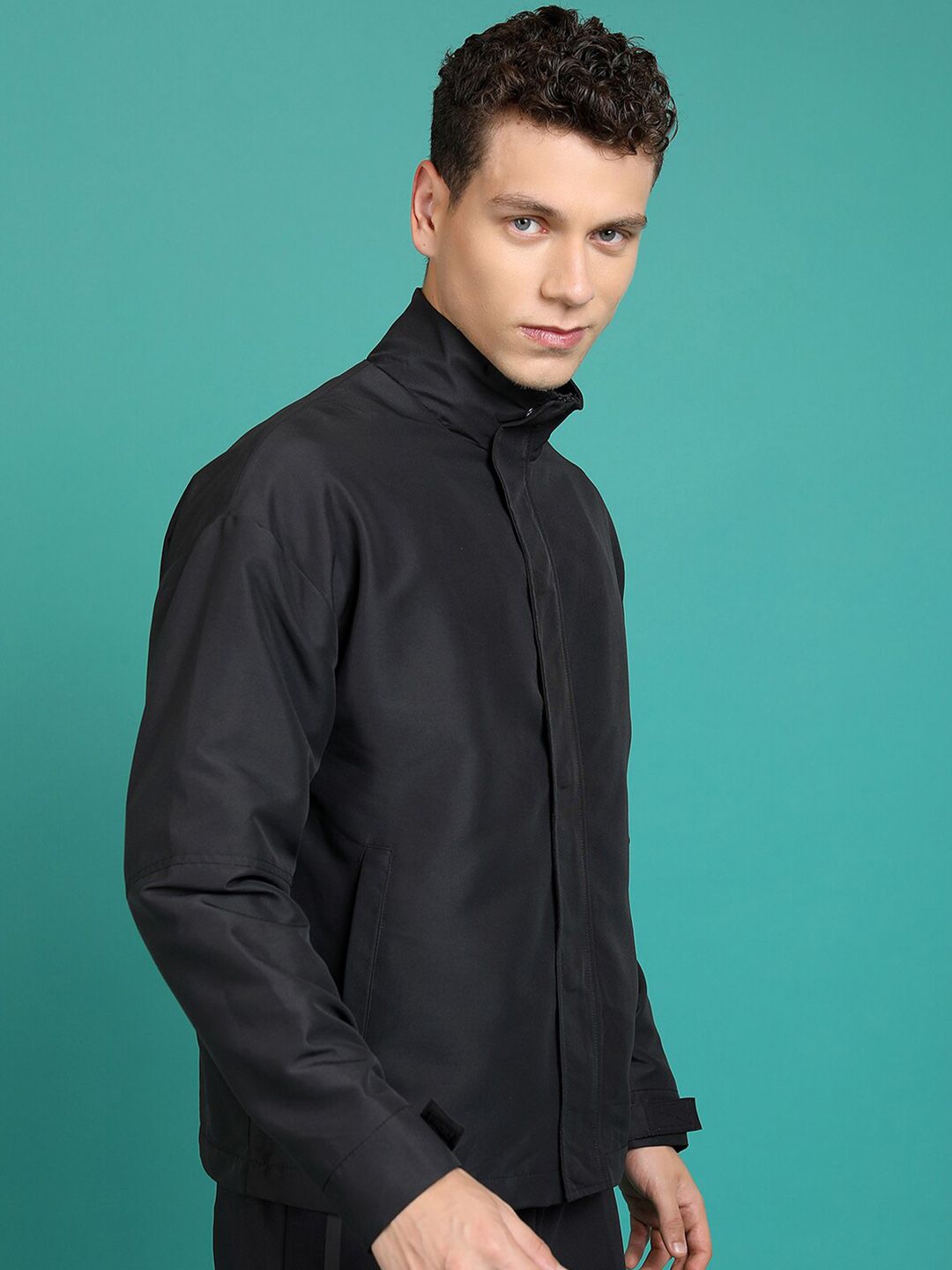 HIGHLANDER Black Mock Collar Bomber Jacket