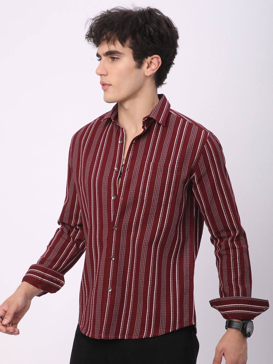 VASTRADO Men Classic Slim Fit Opaque Striped Casual Shirt