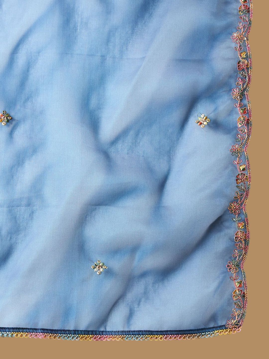 Indo Era Women Ethnic Motifs Embroidered Regular Liva Kurta with Trousers & With Dupatta