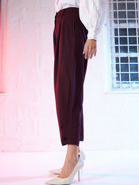 SASSAFRAS Women Burgundy Mid-Rise Pleated Culottes Trousers