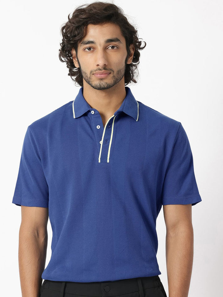 RARE RABBIT Men Cardona Polo Collar Pure Cotton Slim Fit T-Shirt