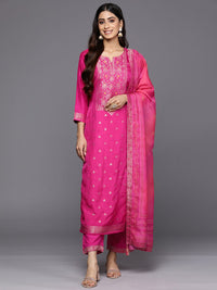 Libas Women Magenta Floral Kurta with Trousers & With Dupatta