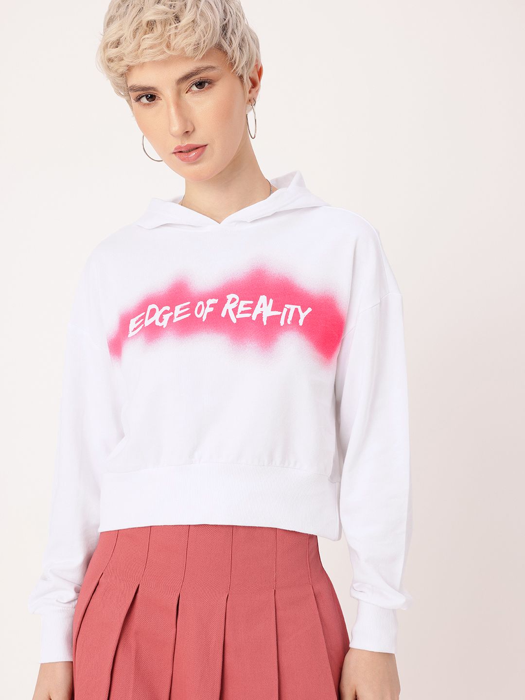 DressBerry Printed Cotton Terry Boxy Fit Hooded Sweatshirt