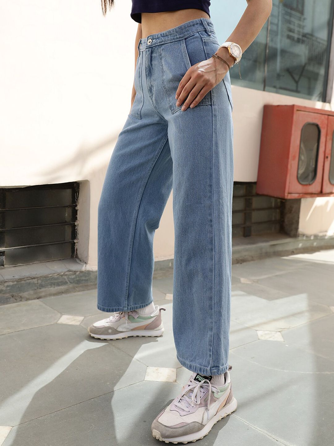 STREET 9 Women Jean Wide Leg High-Rise Pure Cotton Jeans