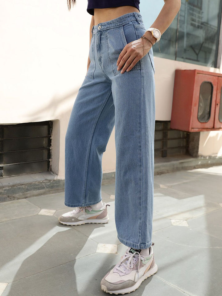 STREET 9 Women Jean Wide Leg High-Rise Pure Cotton Jeans