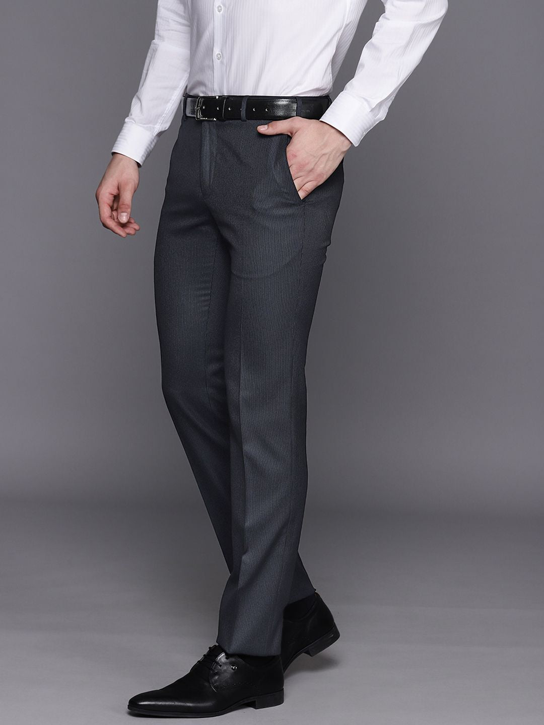 Raymond Men Striped Slim Fit Formal Trousers