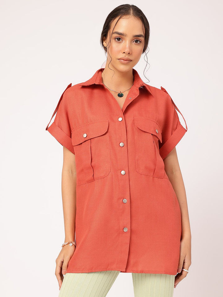 DressBerry Flex Pockets Roll-Up Sleeves Longline Shirt