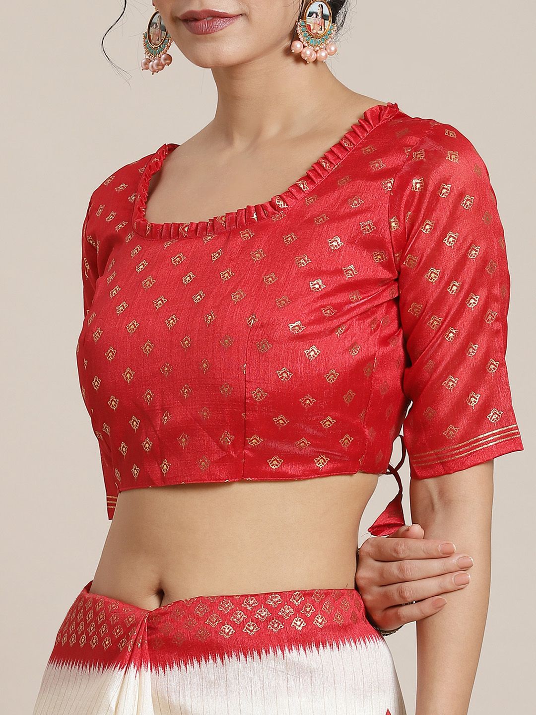 Saree mall Off White & Red Silk Blend Sarees