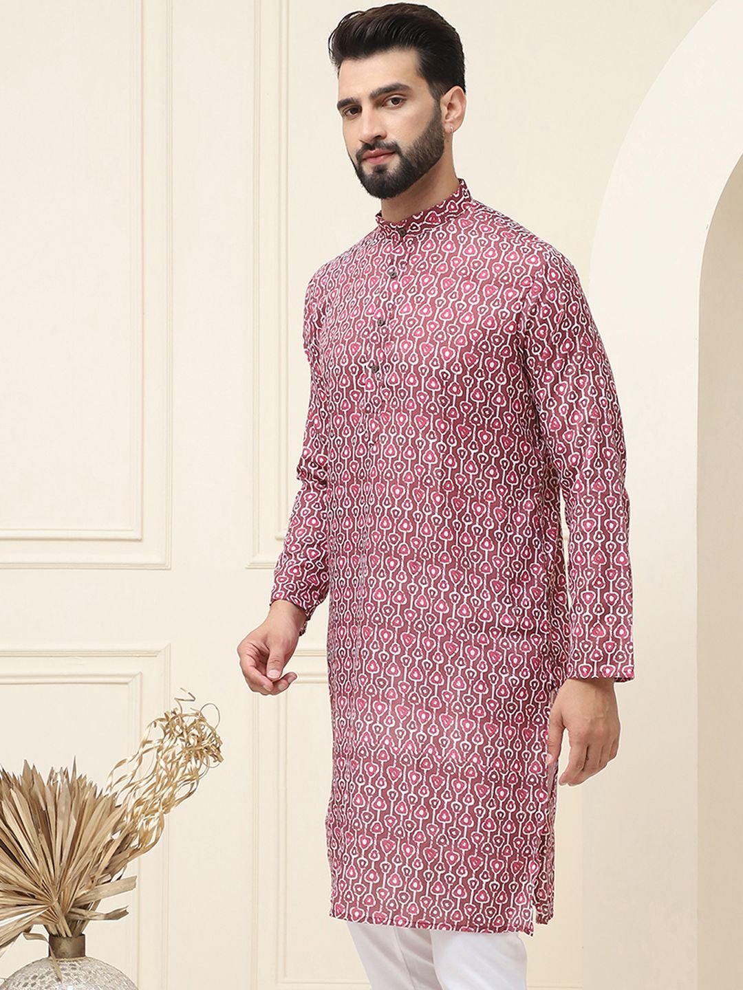 SOJANYA Men Black & Grey Ethnic Motifs Printed Cotton Kurta