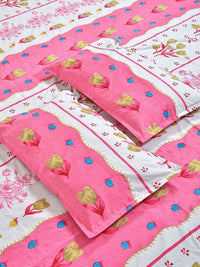 Moda Rapido X KLOTTHE Pink & White Floral 300 TC King Bedsheet with 2 Pillow Covers