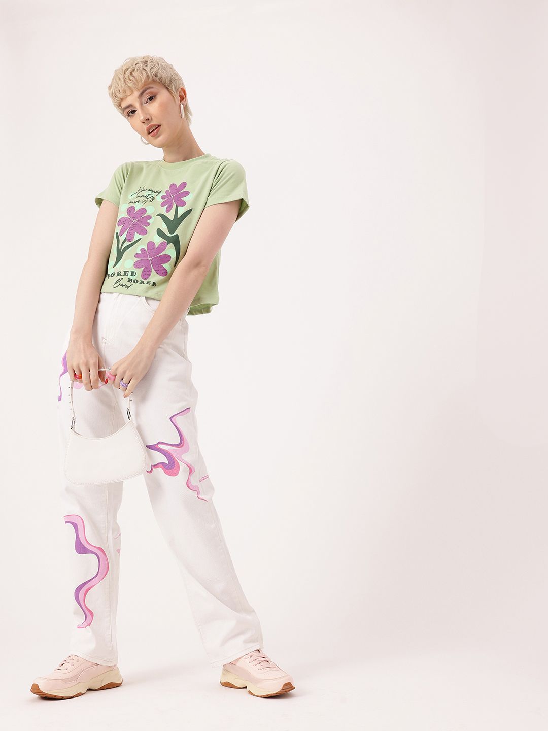 DressBerry Retro Floral Grunge Printed T-shirt