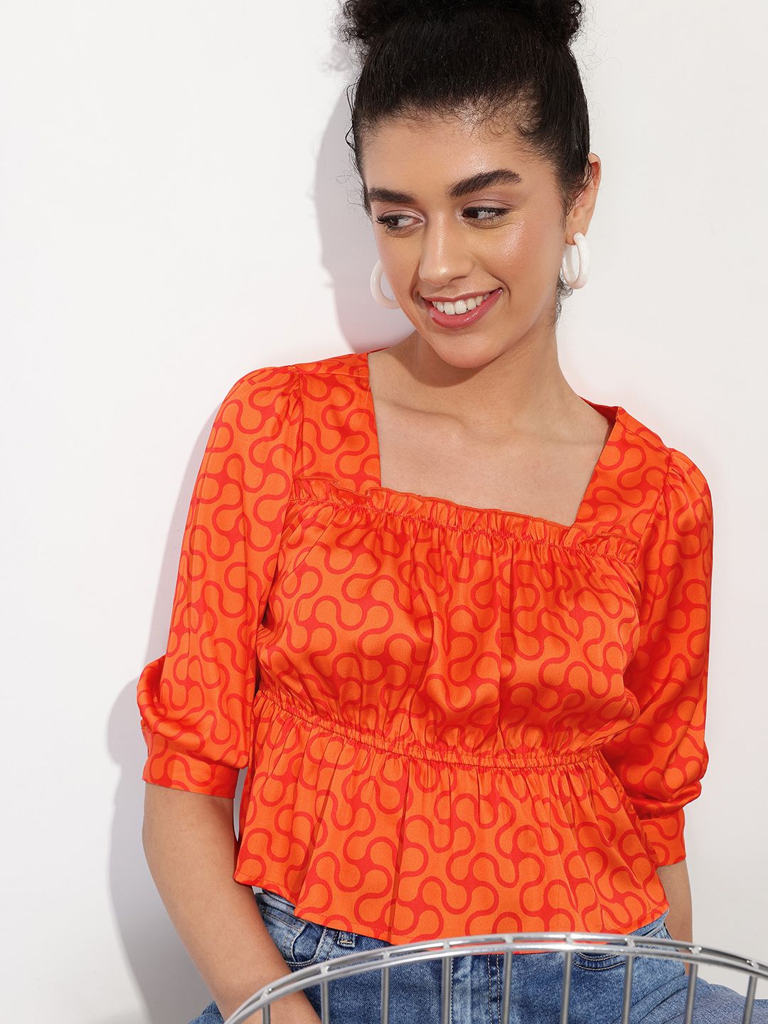 DressBerry 70's Teenage Ruffled Satin A-Line Top