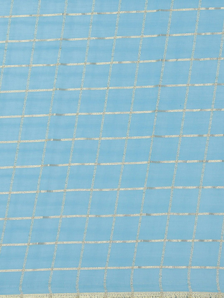 Saree mall Blue & Gold-Toned Checked Zari Sarees
