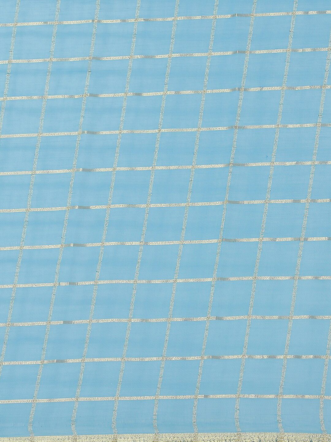 Saree mall Blue & Gold-Toned Checked Zari Sarees