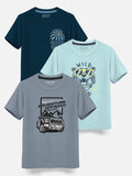 HELLCAT Boys Pack Of 3 Printed Cotton T-shirt