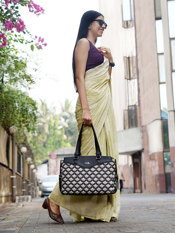 ZOUK Ethnic Motifs Printed Structured Jute Shoulder Bag