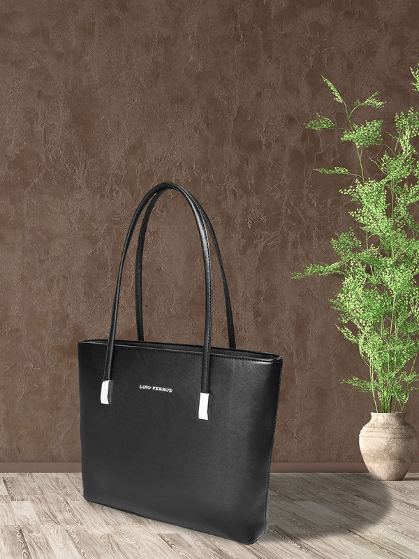 Lino Perros Black Solid Faux Leather Laptop Bag