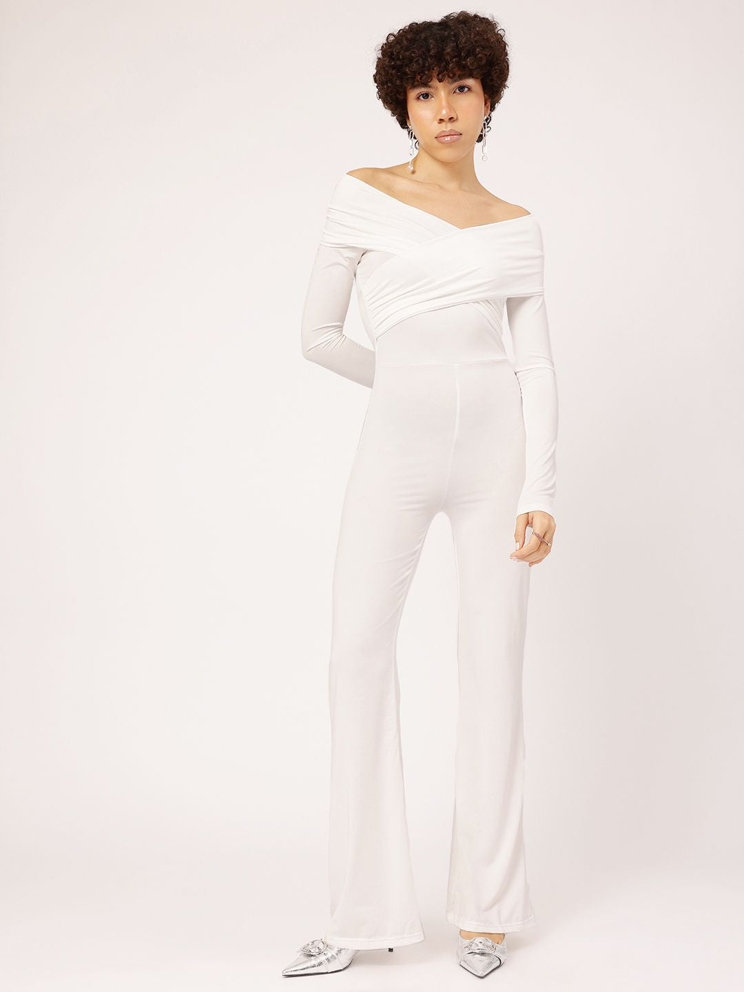 DressBerry Luxe Layered Off-Shoulder Styled Back Wrap Jumpsuit