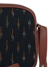 ZOUK Black & Orange Ikkat Woven Design Handcrafted Vegan Leather Sustainable Sling Bag