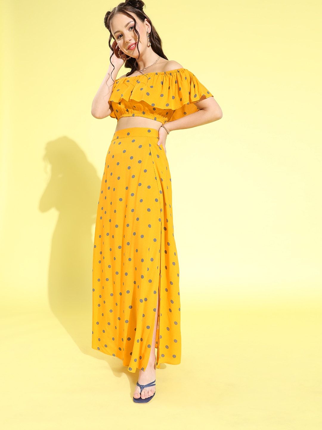 Berrylush Women Bright Yellow Polka Dots Dress
