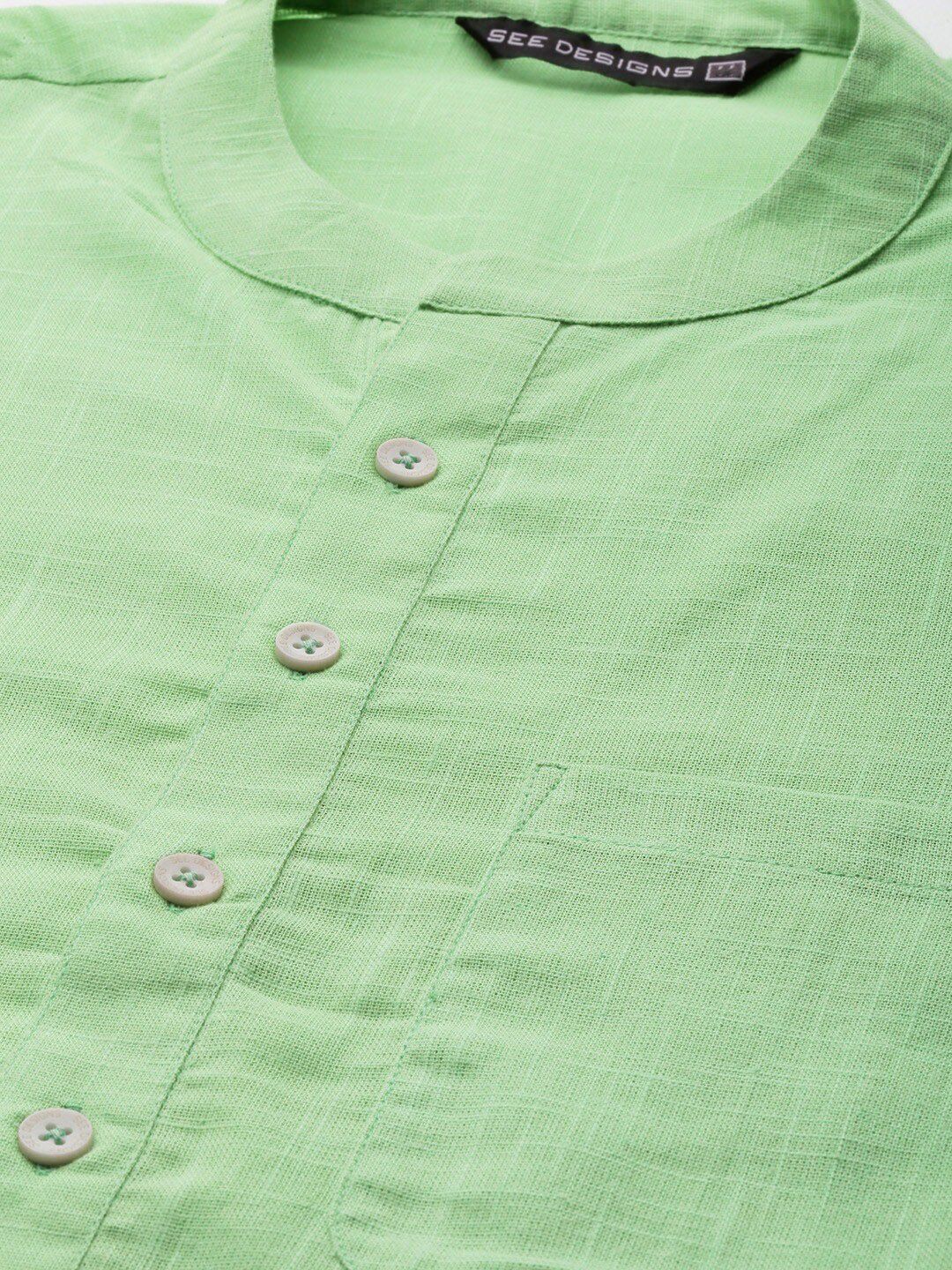 See Designs Men Green Cotton Kurta
