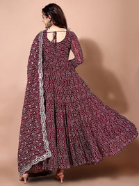 KALINI Bandhani Printed Tiered Anarkali Georgette Kurta With Trouser & Dupatta