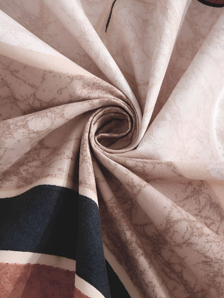 KLOTTHE Brown & Cream Geometric Printed 300 TC Fitted King Bedsheet With 2 Pillow Cover