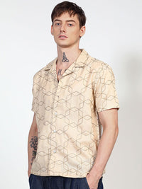 Campus Sutra Men Comfort Geometric Embroidered Cuban Collar Casual Shirt
