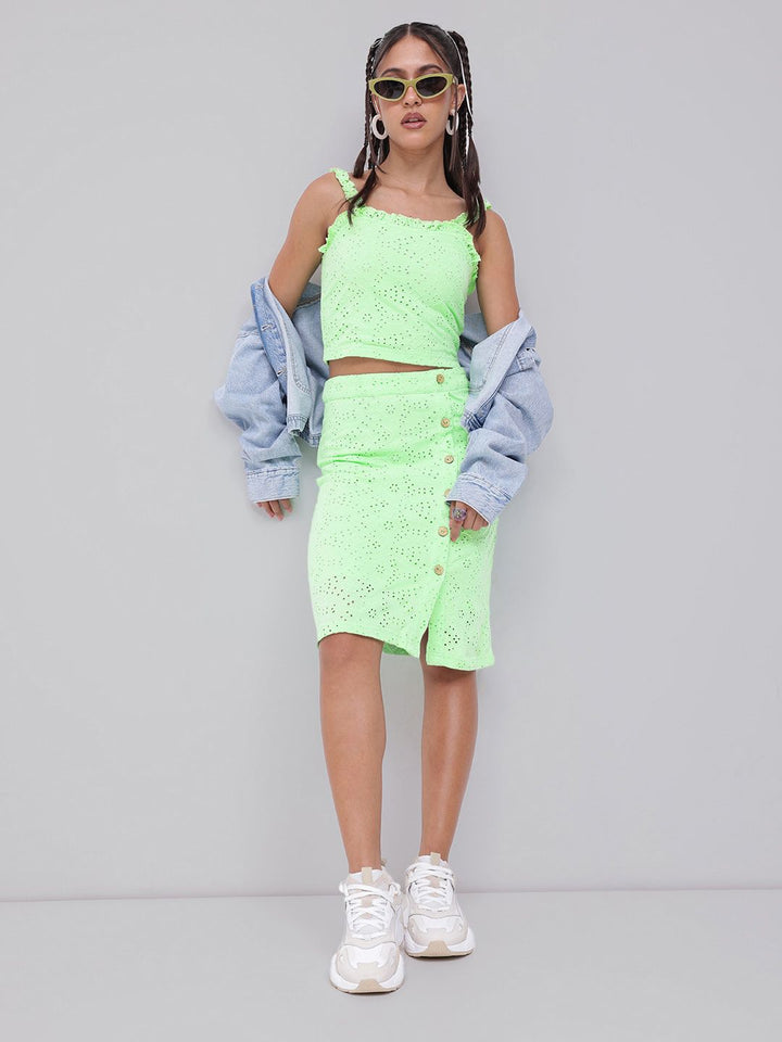 DressBerry Cool Matcha Schiffli Buttoned Style Skirt