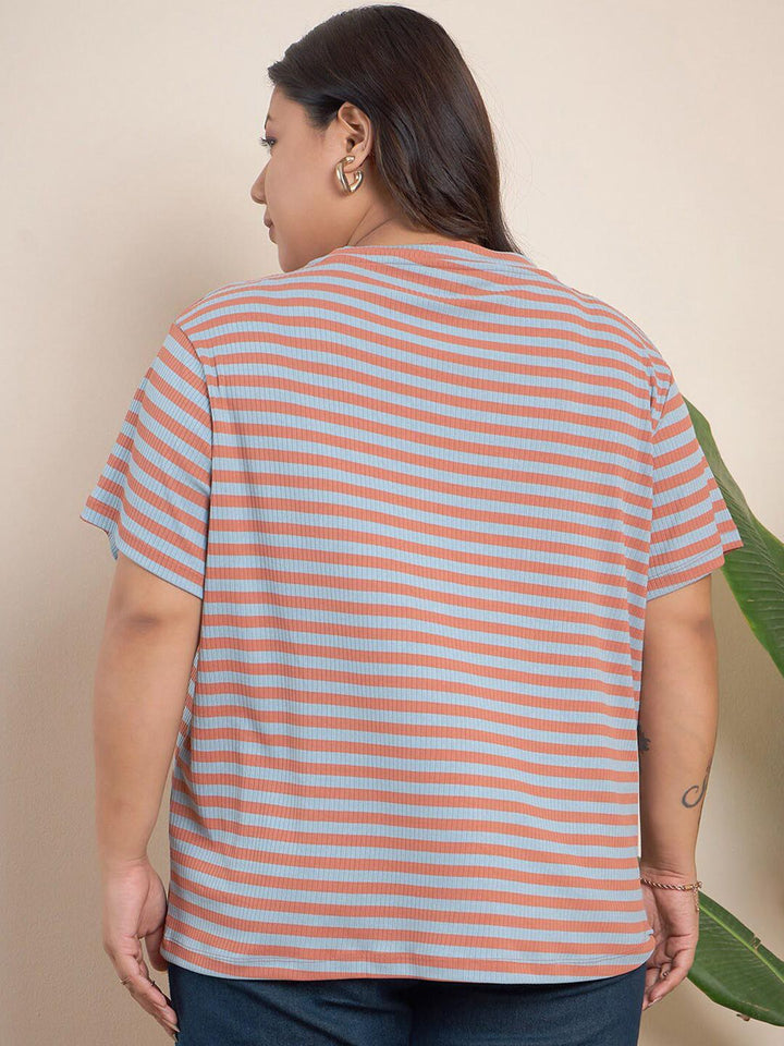 CURVY STREET Plus Size Striped Regular Top