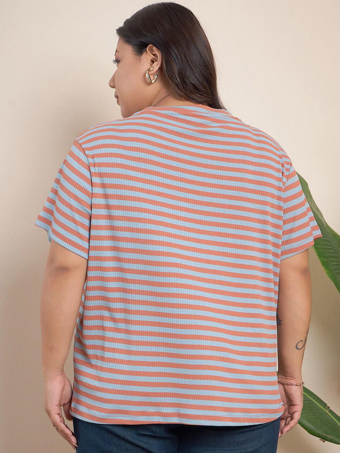 CURVY STREET Plus Size Striped Regular Top