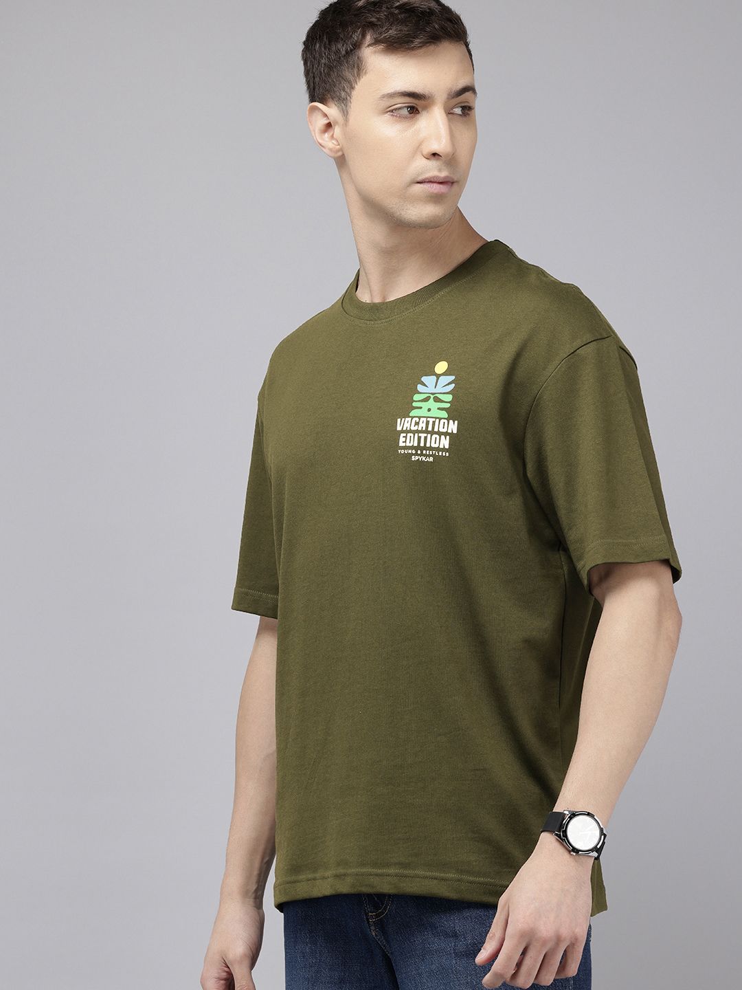 SPYKAR Oversized Fit Typography Printed T-shirt