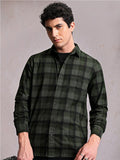 Locomotive Men Green Checked Regular Shirt
