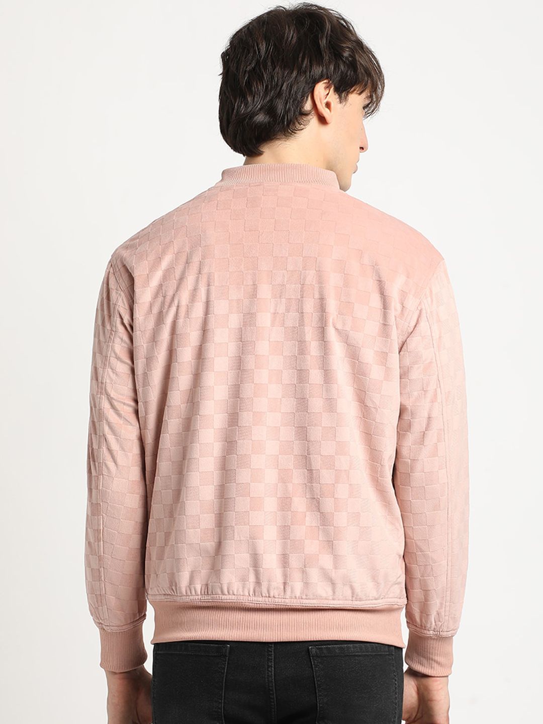THE BEAR HOUSE Self Design Stand Collar Windcheater Bomber Jacket