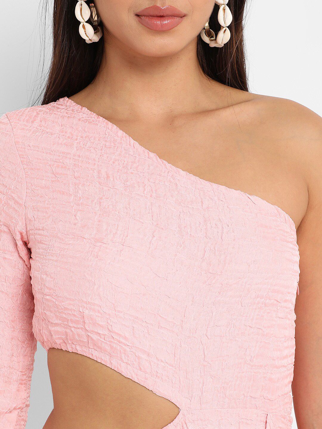 Campus Sutra Self Design One Shoulder Cutout Bodycon Mini Dress