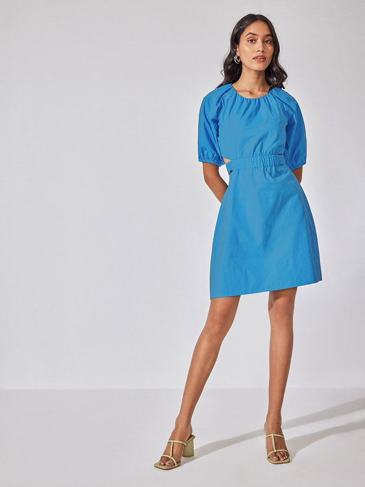 The Label Life Puff Sleeve Cut Out Detailed A-Line Dress