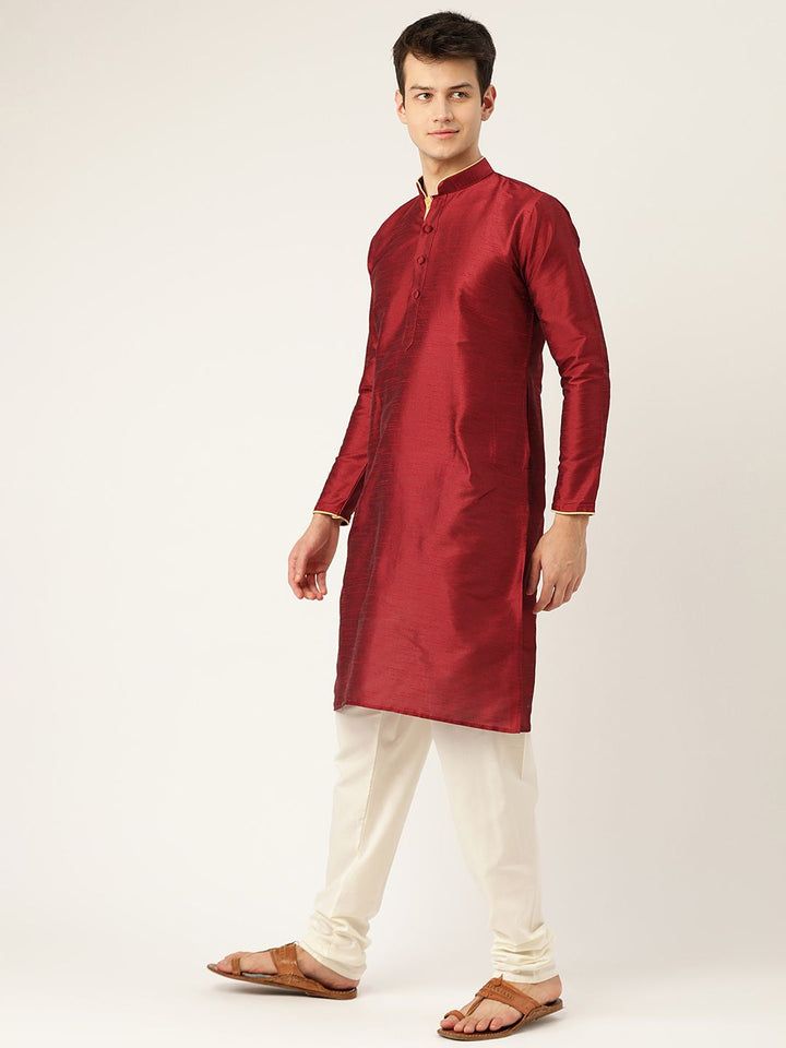 SOJANYA Men Maroon Solid Straight Kurta