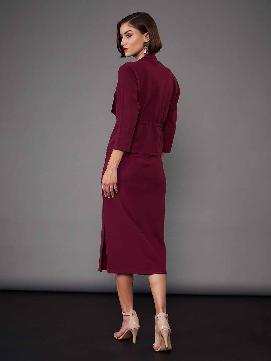 SASSAFRAS worklyf Shoulder Straps Sheath Midi Dress With Crop Shrug