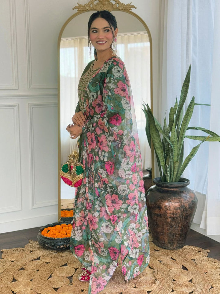 KALINI Women Floral Embroidered Regular Thread Work Kurta with Trousers & With Dupatta