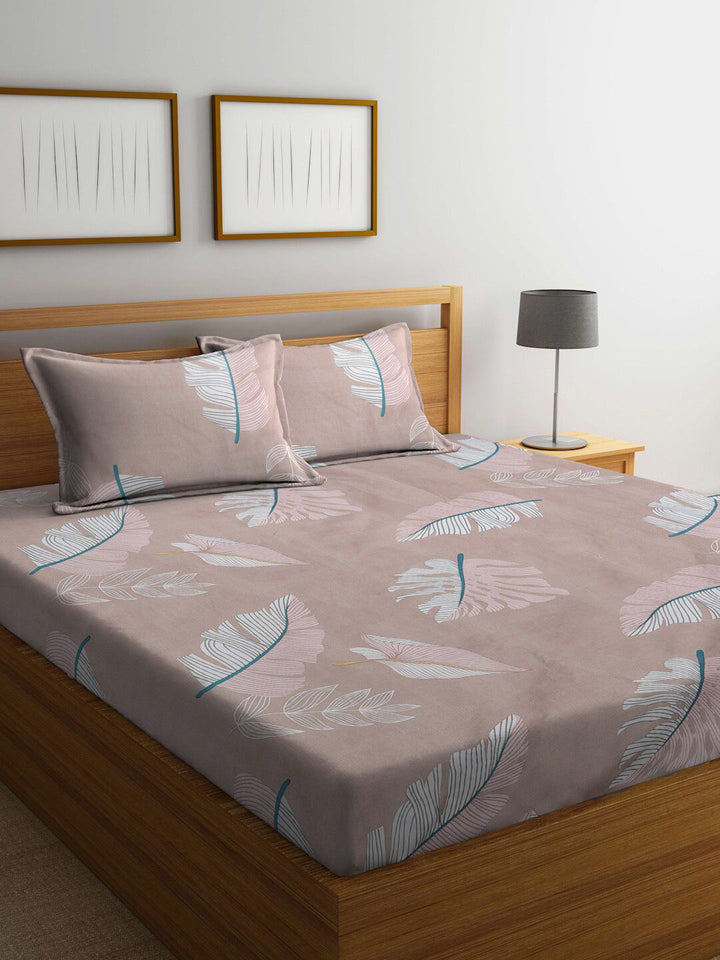 KLOTTHE Coklat Bunga Kapas 300 TC Dilengkapi Cadar King Halus dengan 2 Sarung Bantal-98 x 89 inci