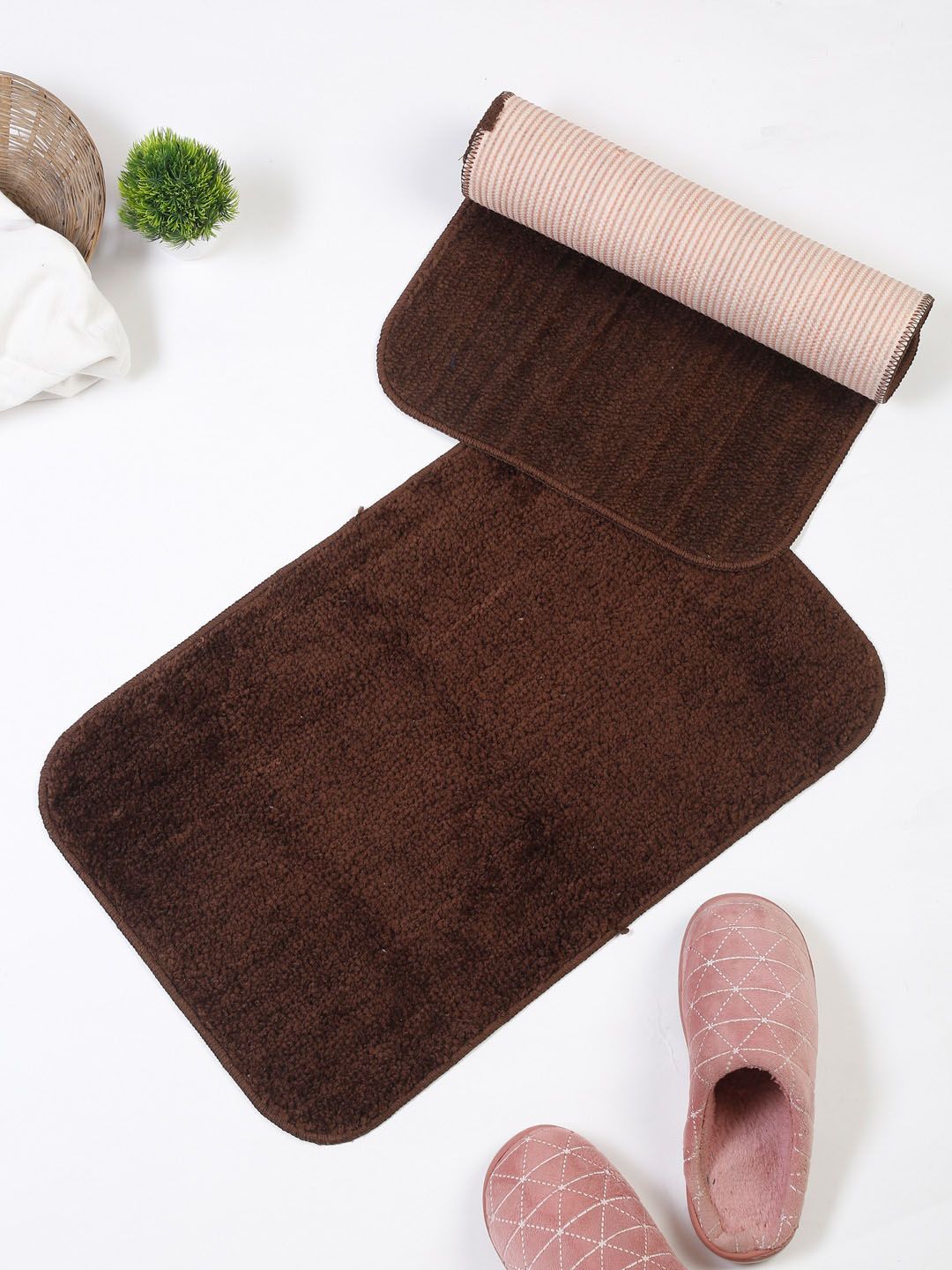 HOSTA HOMES Set Of 2 Brown Solid Anti-Skid Doormats