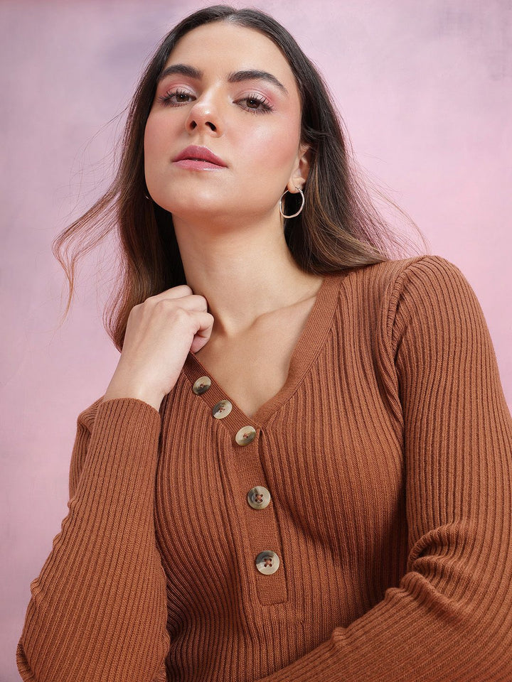 DressBerry V-Neck Ribbed Acrylic Pullover