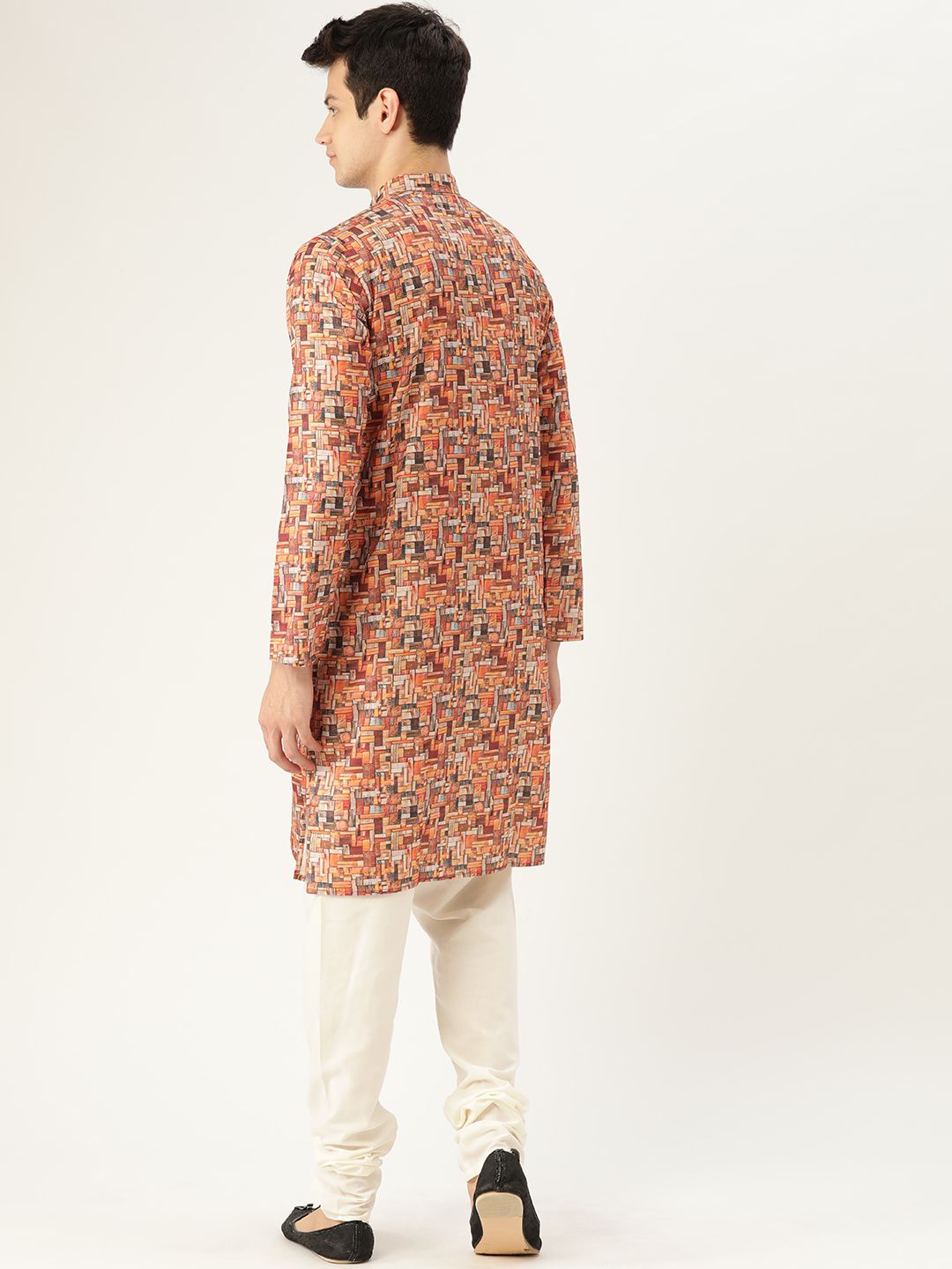 SOJANYA Men Orange & Grey Printed Straight Kurta