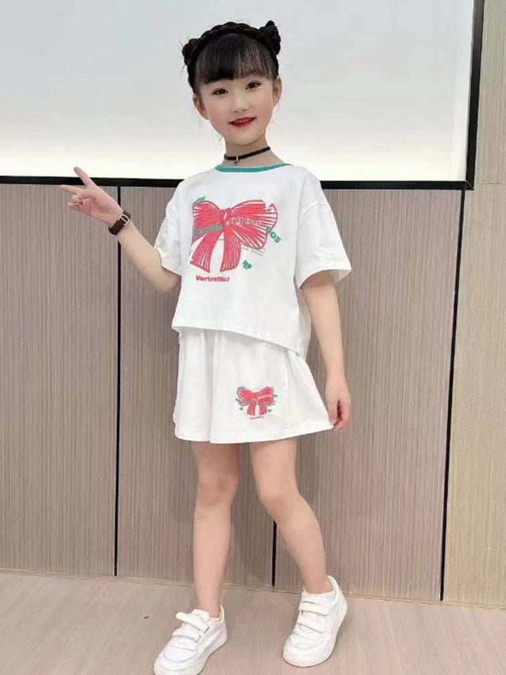 YK Girls Printed Round Neck T-Shirt With Shorts