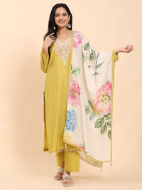 Mamicha Women Embroidered Regular Pure Cotton Kurta with Palazzos & With Dupatta
