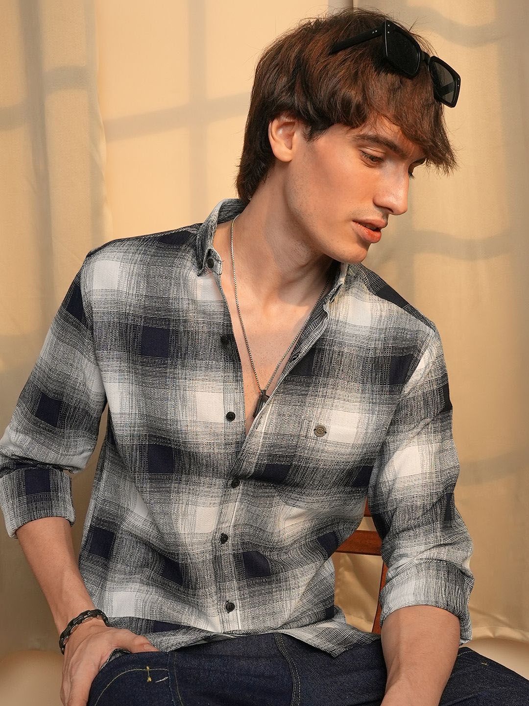 Campus Sutra Men Comfort Spread Collar Tartan Checked Polycotton Casual Shirt