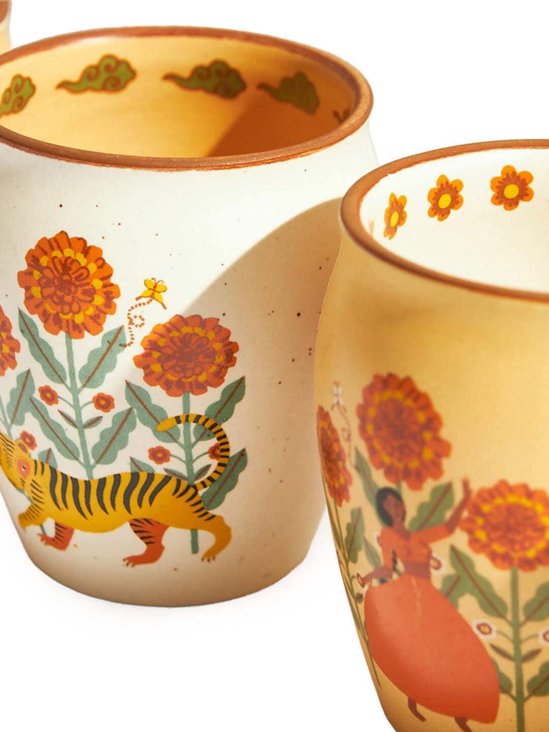 Set Hadiah Kulhad Bercetak 4 Keping Marigold Kuning Chumbak