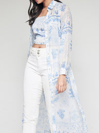 AND Floral Printed Shirt Collar Maxi Longline Top