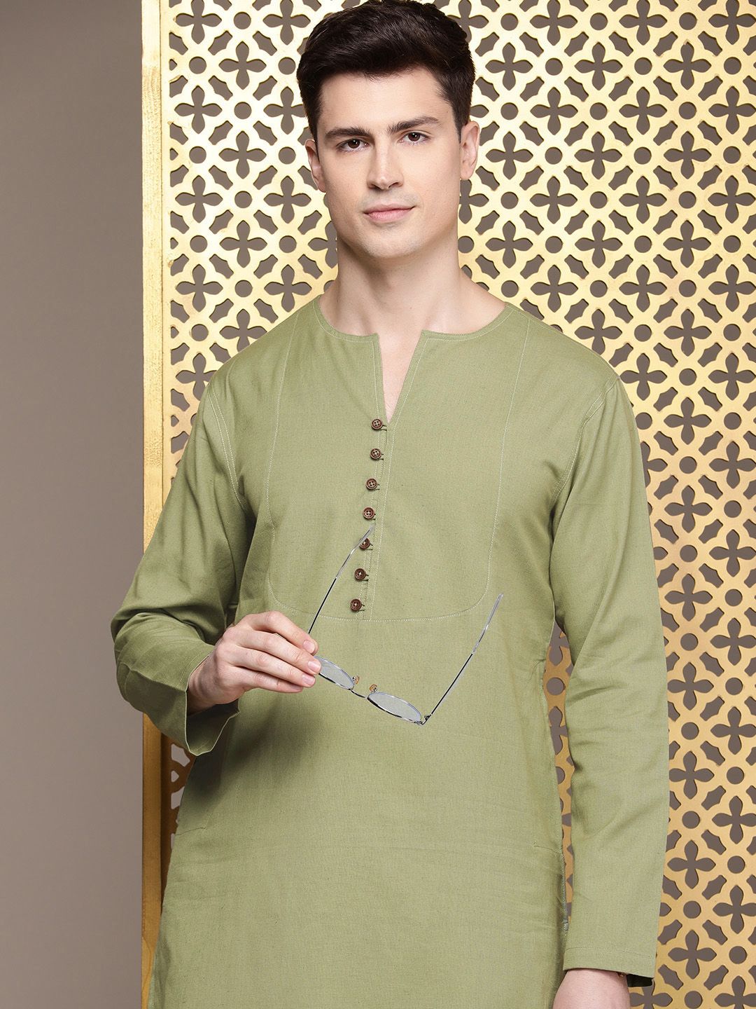 House of Pataudi Solid Cotton Linen Jashn Kurta