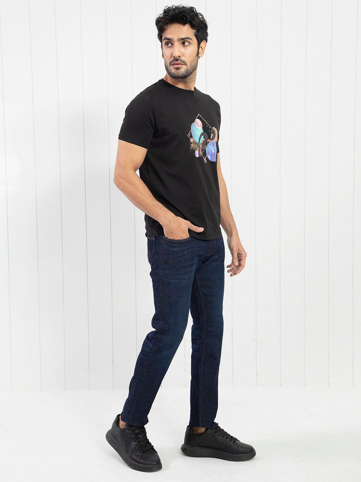 RARE RABBIT Men Moreno Graphic Printed Slim Fit Cotton T-Shirt